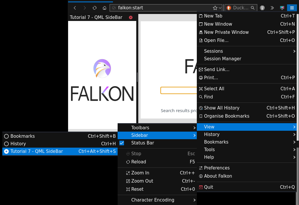 Window with sidebar and view menu